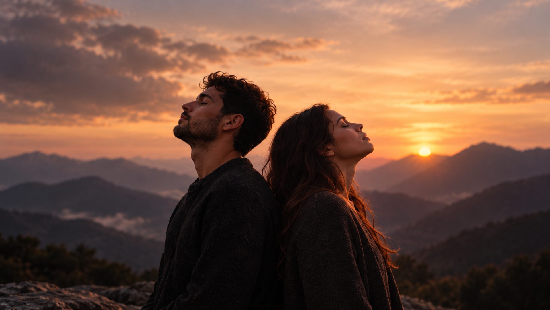 Pessoa em processo de recomeço ao pôr do sol